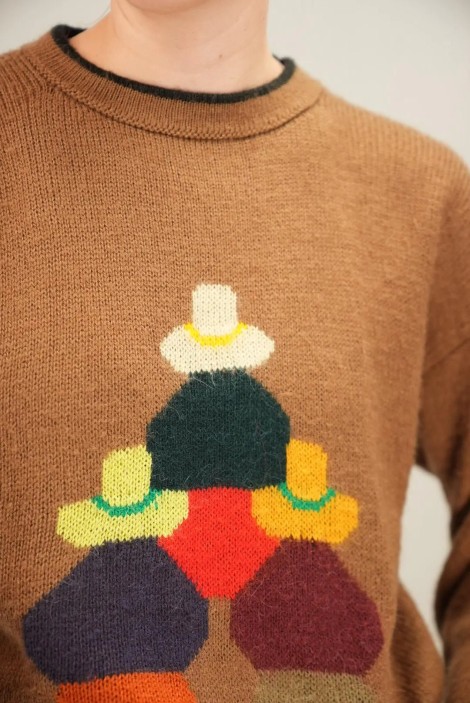 Whimsical Figure Intarsia Wool Knit Sweater