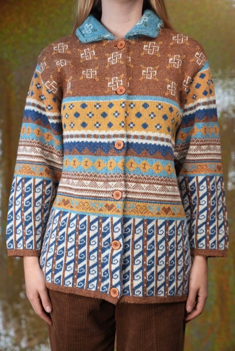 Vintage Fair Isle Jacquard Wool Cardigan Coat