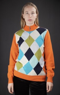 Argyle Half-Zip Wool Knit Sweater