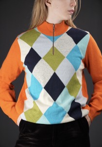 Argyle Half-Zip Wool Knit Sweater