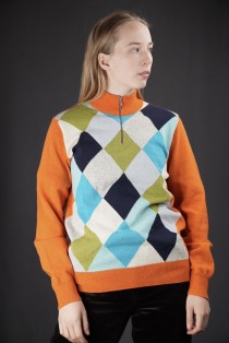 Argyle Half-Zip Wool Knit Sweater