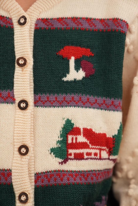 Holiday Scenic Jacquard Wool Cardigan