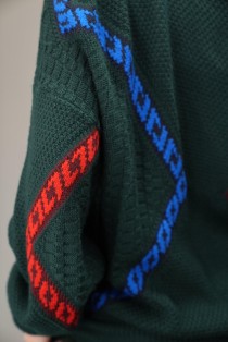 Textured Wool Knit Sweater with Contrast Wave Stripes