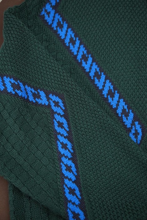 Textured Wool Knit Sweater with Contrast Wave Stripes