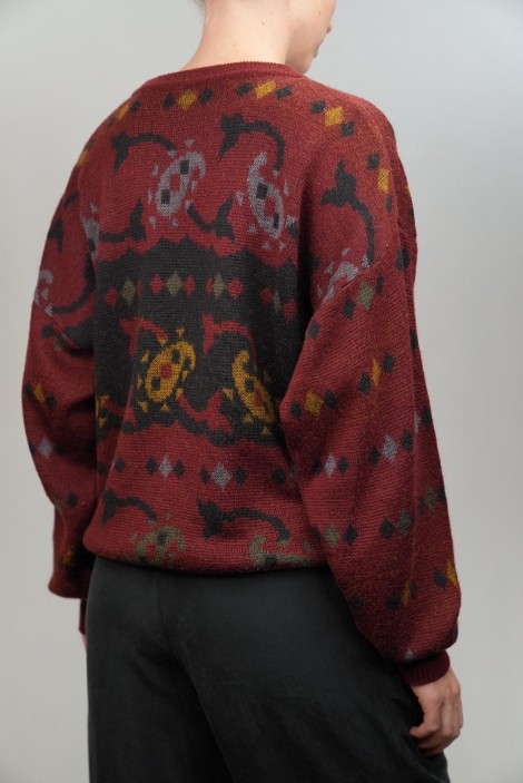 Vintage Motif Jacquard Wool Knit Sweater