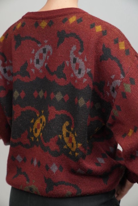 Vintage Motif Jacquard Wool Knit Sweater