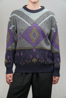 Geometric Diamond Jacquard Wool Knit Sweater