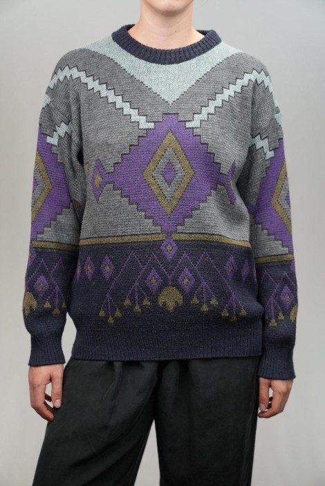 Geometric Diamond Jacquard Wool Knit Sweater