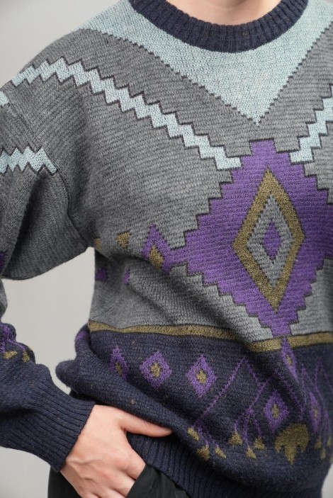 Geometric Diamond Jacquard Wool Knit Sweater