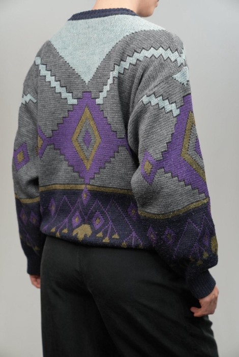 Geometric Diamond Jacquard Wool Knit Sweater