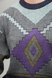 Geometric Diamond Jacquard Wool Knit Sweater