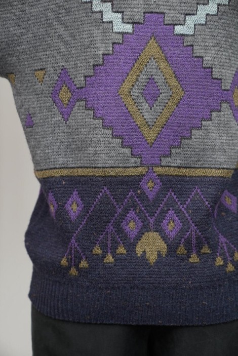 Geometric Diamond Jacquard Wool Knit Sweater