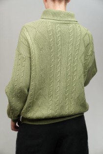 Turtleneck Floral Jacquard Cable Wool Sweater