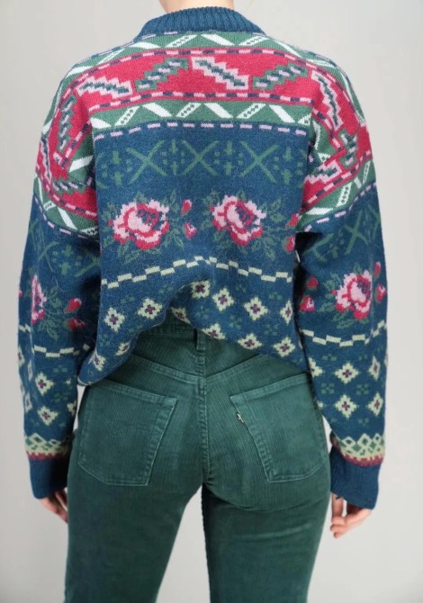 Floral Fair Isle Jacquard Wool Knit Sweater