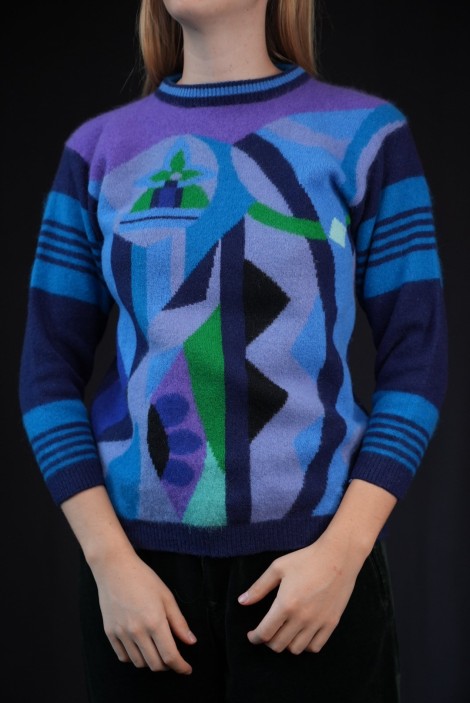 Abstract Art Jacquard Wool Knit Sweater