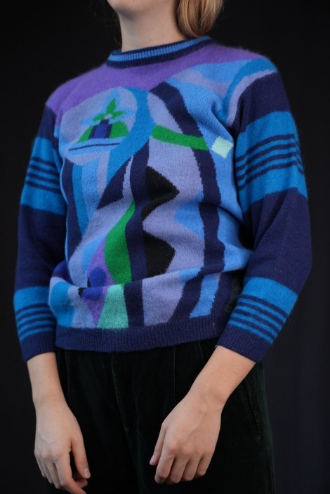 Abstract Art Jacquard Wool Knit Sweater