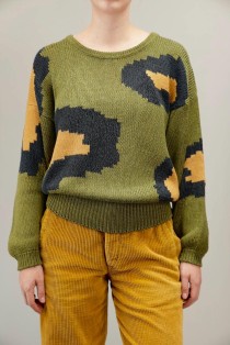 Abstract Color-Block Wool Knit Sweater