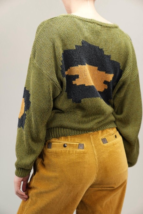 Abstract Color-Block Wool Knit Sweater