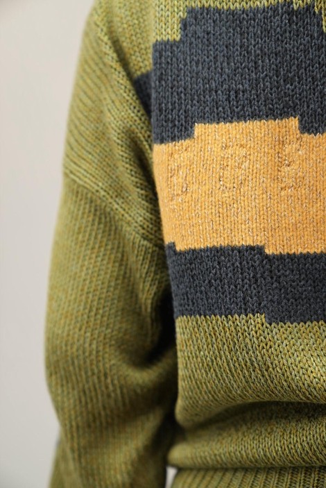 Abstract Color-Block Wool Knit Sweater