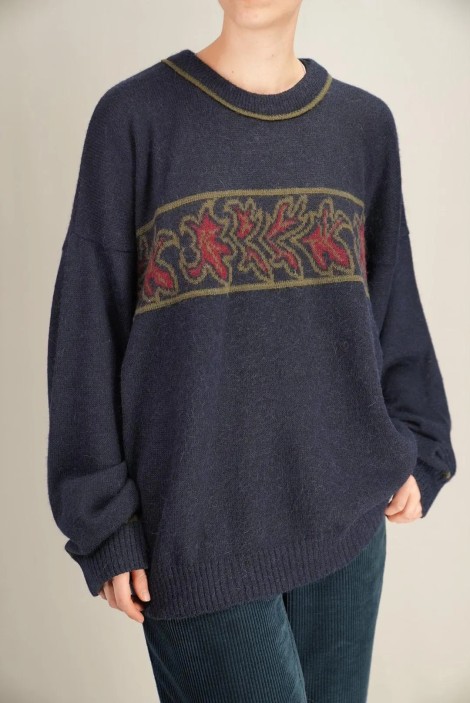 Vintage Border Jacquard Wool Knit Sweater