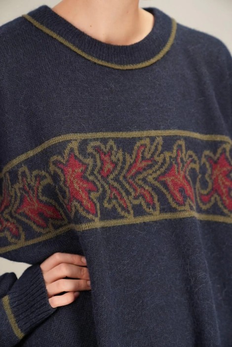 Vintage Border Jacquard Wool Knit Sweater