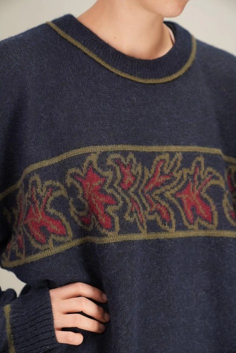 Vintage Border Jacquard Wool Knit Sweater