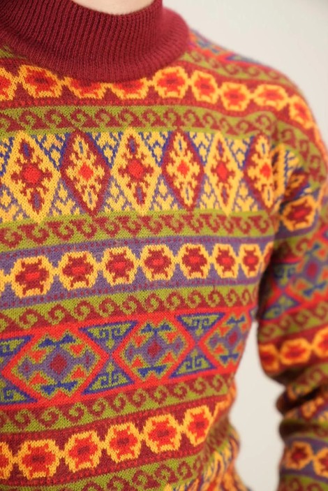 Nordic Fair Isle Jacquard Wool Turtleneck Sweater