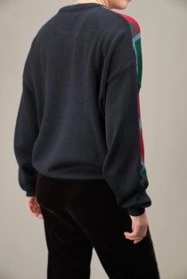 Color-Block Argyle Wool Knit Sweater