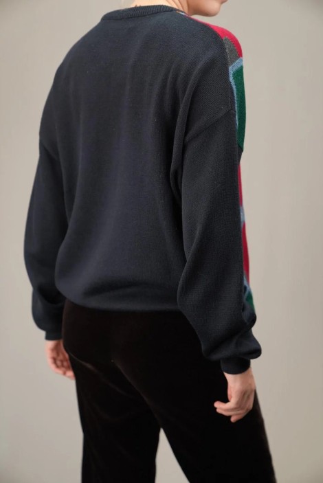 Color-Block Argyle Wool Knit Sweater