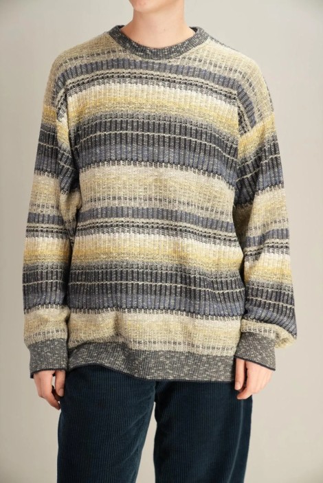 Textured Stripe Wool Knit Sweater