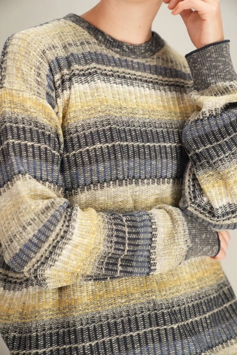 Textured Stripe Wool Knit Sweater