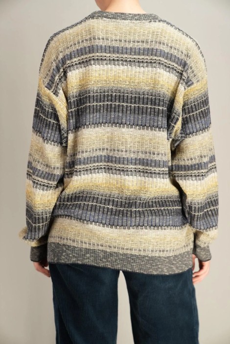 Textured Stripe Wool Knit Sweater