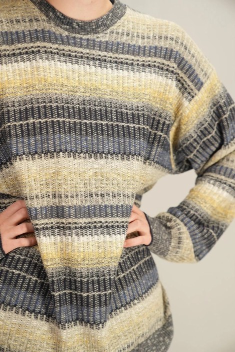Textured Stripe Wool Knit Sweater