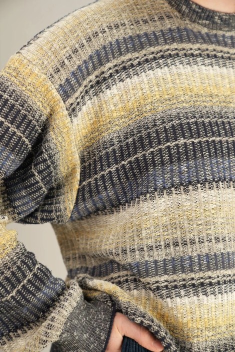 Textured Stripe Wool Knit Sweater