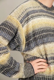 Textured Stripe Wool Knit Sweater