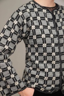 Textured plaid jacquard wool knit cardigan sweater