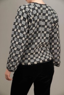 Textured plaid jacquard wool knit cardigan sweater