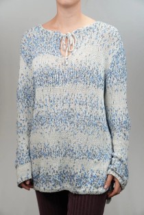 Speckled Tie-Neck Wool Knit Tunic Sweater