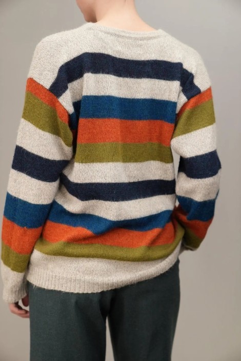 Multicolor Stripe V-Neck Wool Knit Sweater