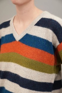 Multicolor Stripe V-Neck Wool Knit Sweater