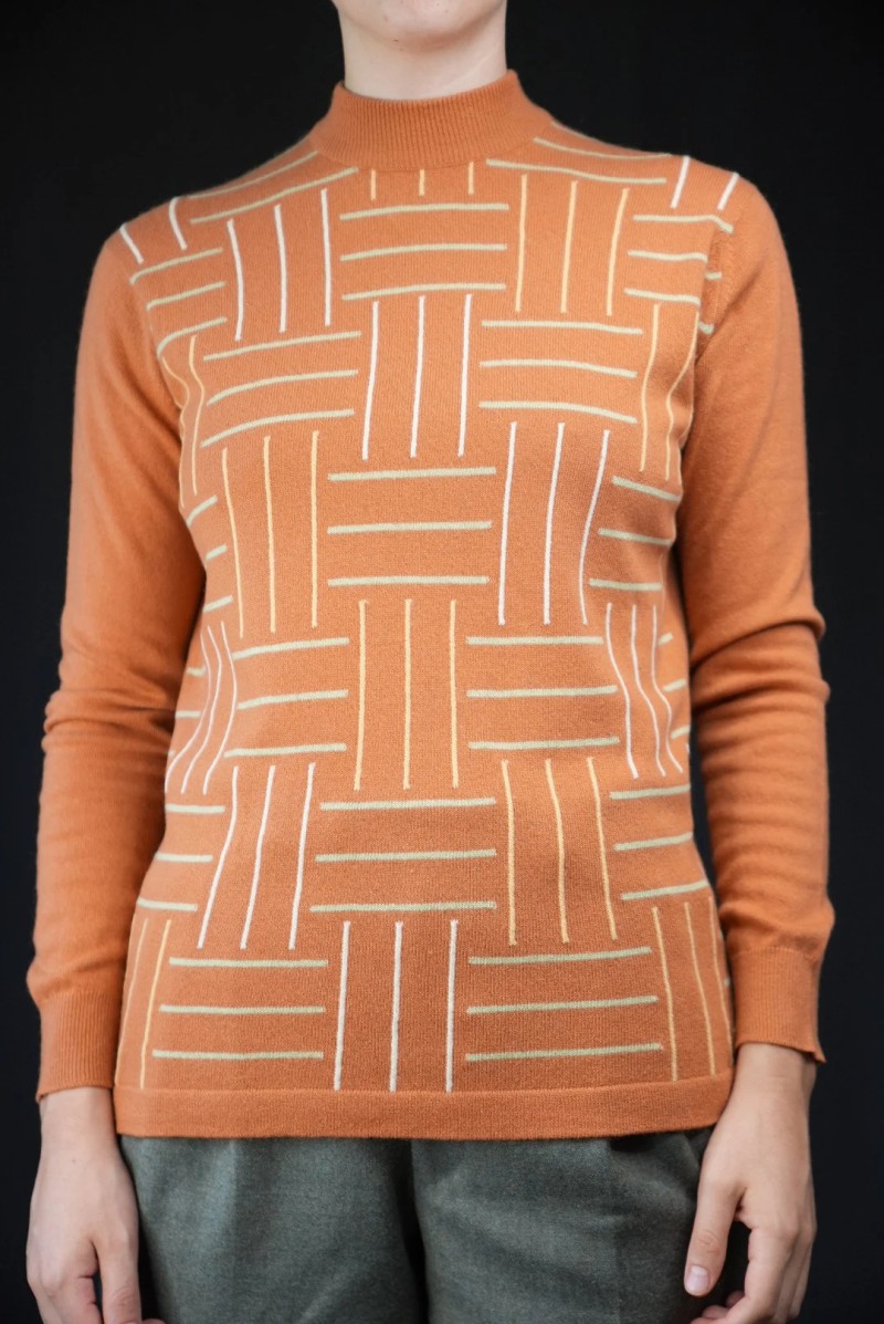 Geometric Line Wool Knit Sweater