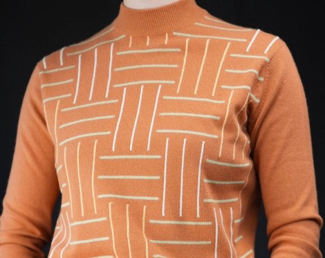Geometric Line Wool Knit Sweater