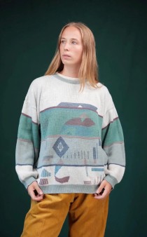 Pastel Abstract Landscape Wool Knit Sweater