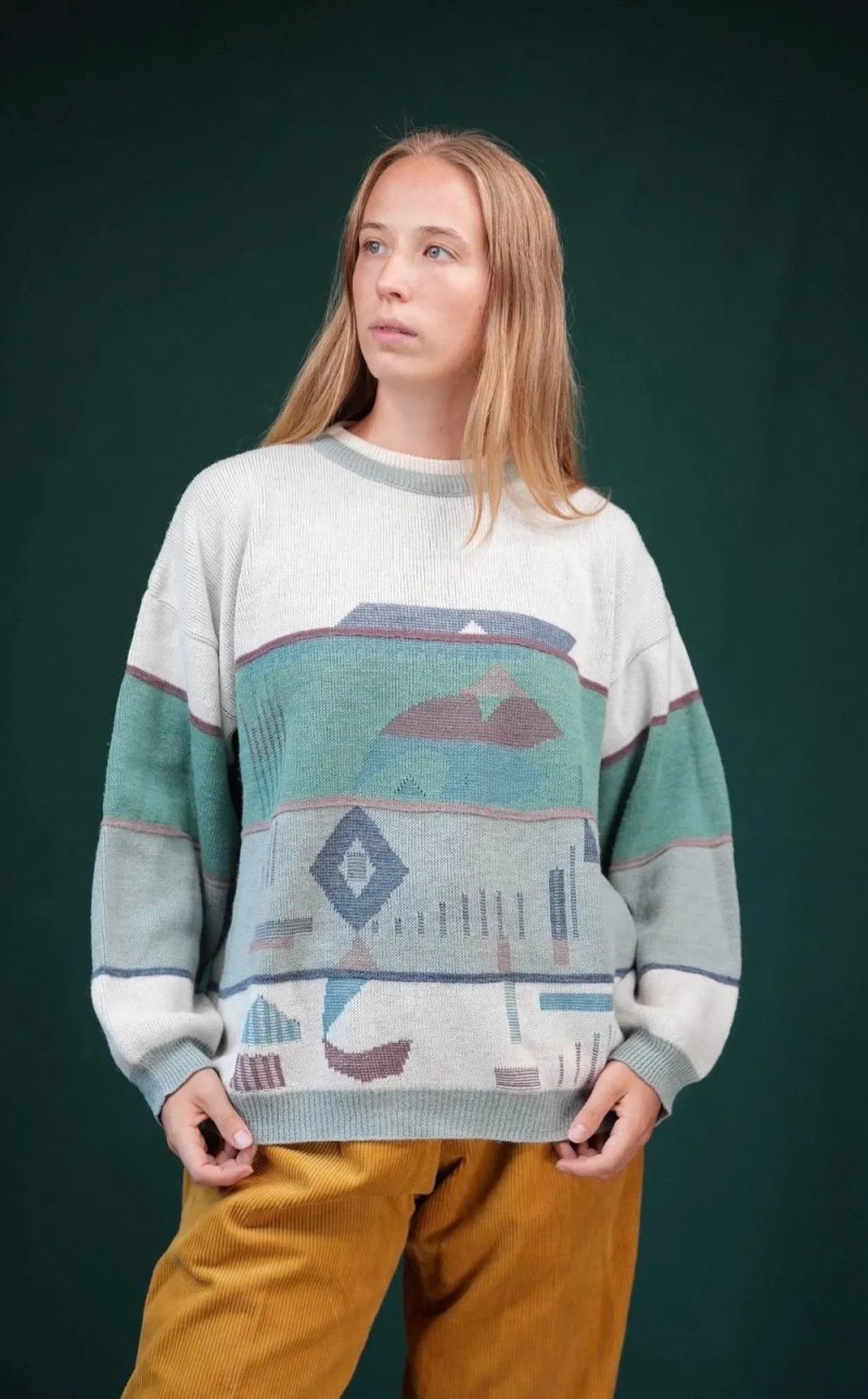 Pastel Abstract Landscape Wool Knit Sweater