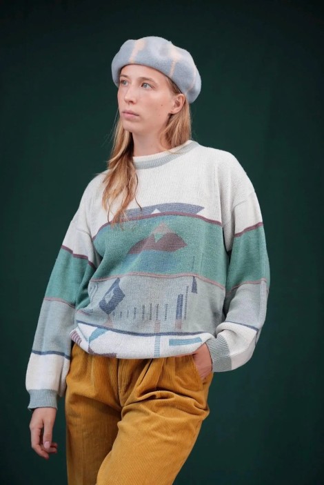 Pastel Abstract Landscape Wool Knit Sweater