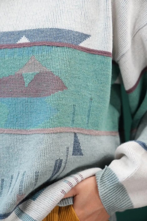 Pastel Abstract Landscape Wool Knit Sweater