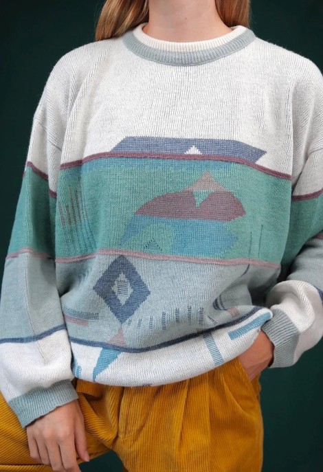 Pastel Abstract Landscape Wool Knit Sweater