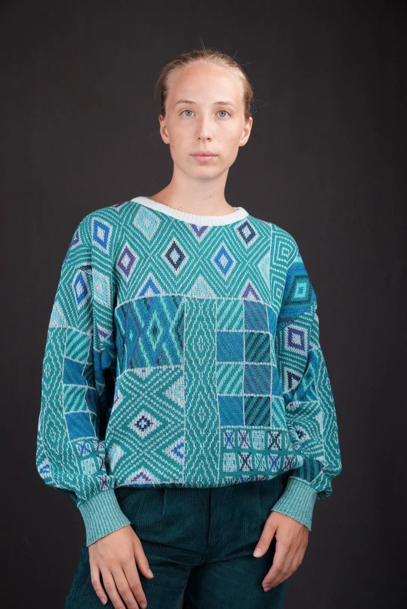 Geometric Patchwork Wool Knit Sweater