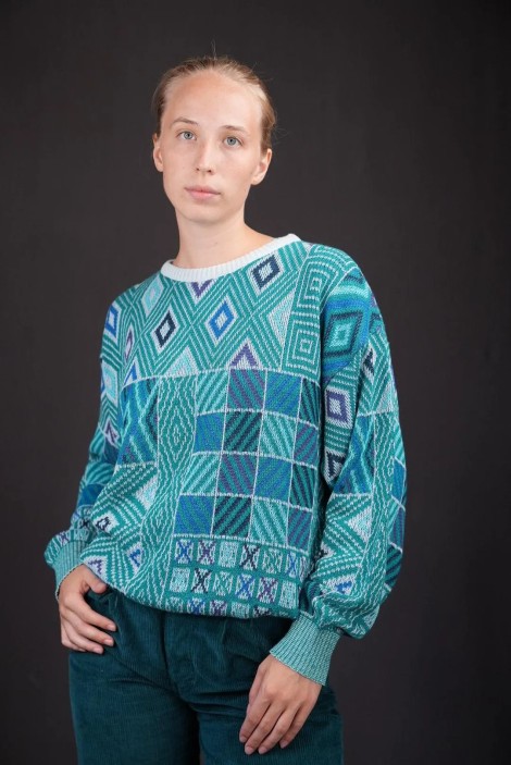 Geometric Patchwork Wool Knit Sweater