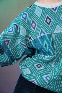 Geometric Patchwork Wool Knit Sweater